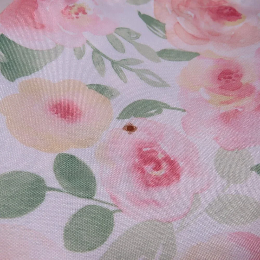 Pastel Rose Floral Table Runner with Green Plaid Backer 13x70